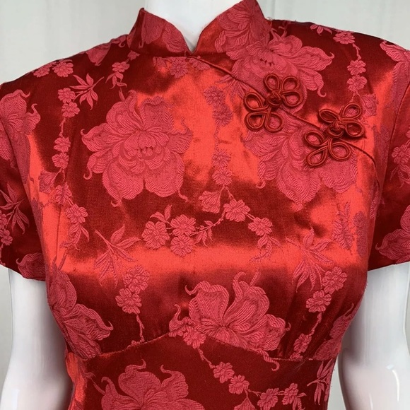 Women's Molly Malloy Vintage 12 Kimono Floral Red Asian Geisha Maxi Sheath Dress - Picture 6 of 12